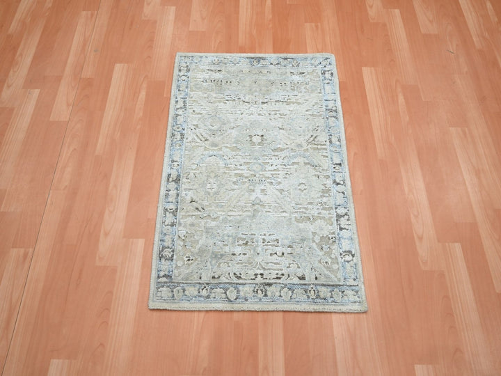 2'0" x 3'0" New Hand Knotted Grey Silk Rectangle Oriental Rug - MOA10275918