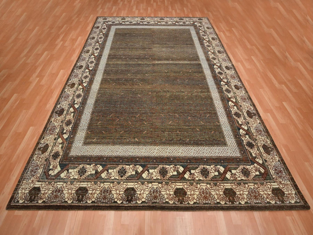 9'2" x 12'1" New Hand Knotted Brown Wool Rectangle Oriental Rug - MOA10275920