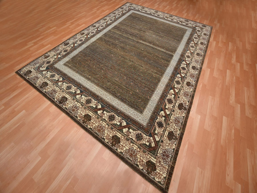 9'2" x 12'1" New Hand Knotted Brown Wool Rectangle Oriental Rug - MOA10275920