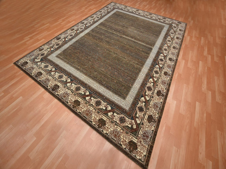 9'2" x 12'1" New Hand Knotted Brown Wool Rectangle Oriental Rug - MOA10275920