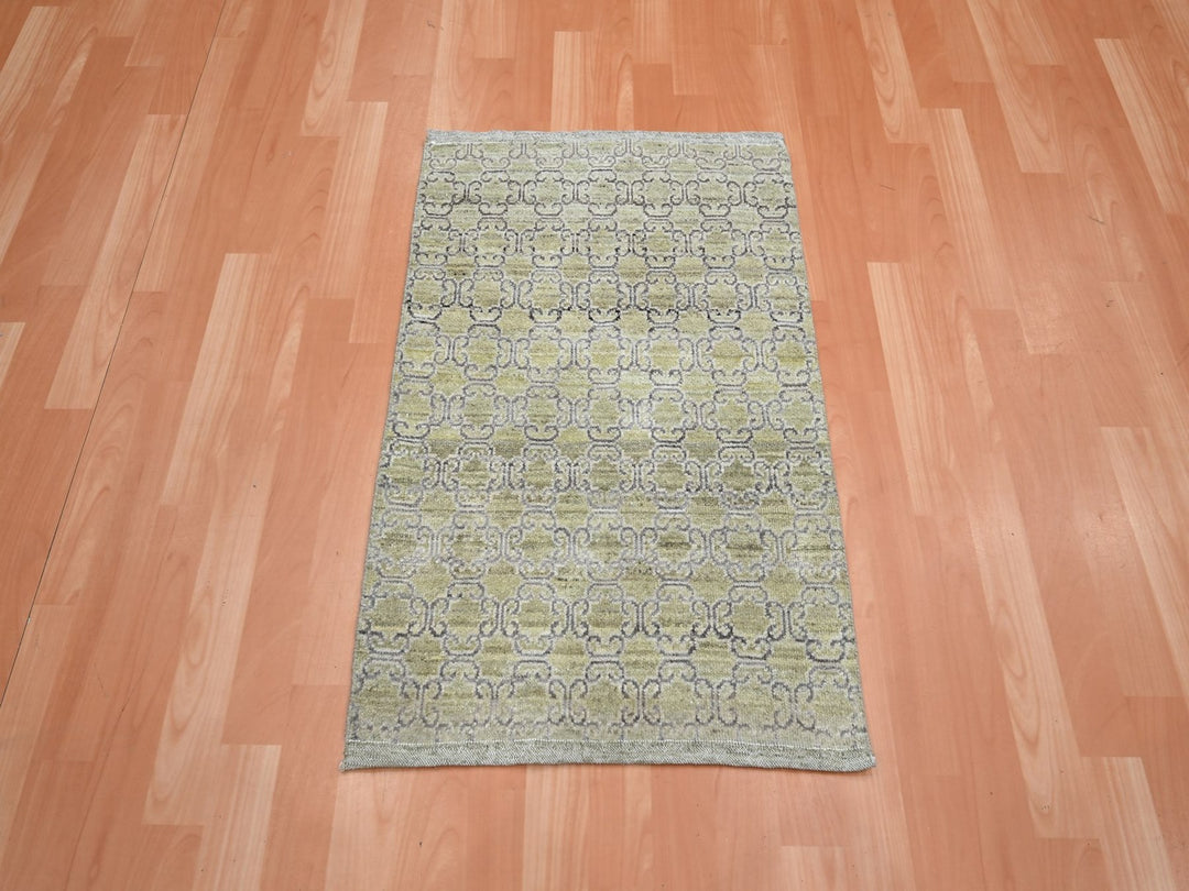 2'0" x 3'0" New Hand Knotted Green Silk Rectangle Oriental Rug - MOA10275921