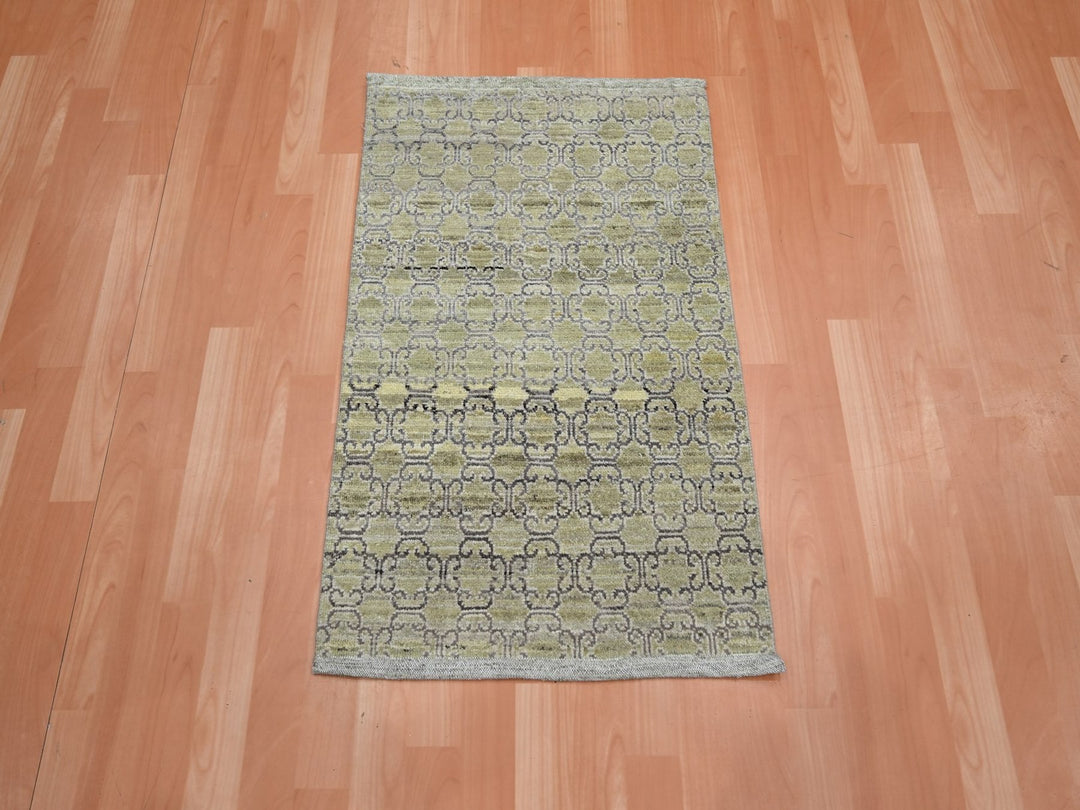 2'0" x 3'0" New Hand Knotted Green Silk Rectangle Oriental Rug - MOA10275922