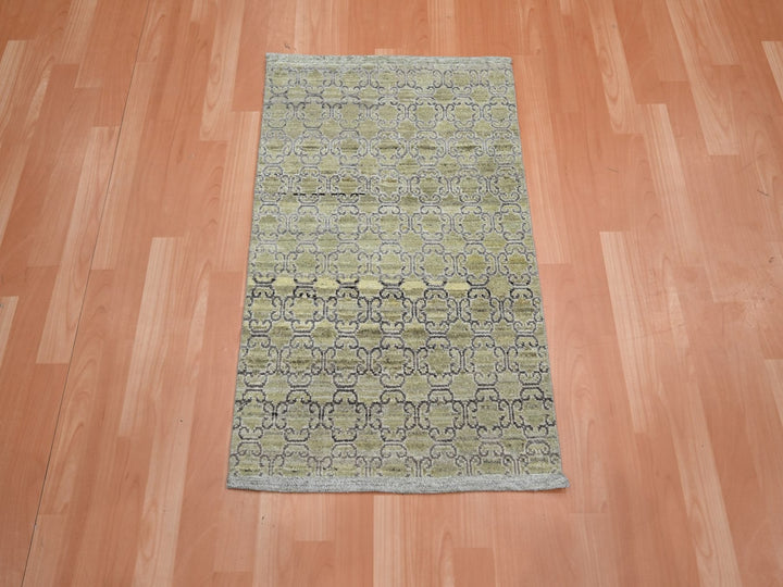 2'0" x 3'0" New Hand Knotted Green Silk Rectangle Oriental Rug - MOA10275922
