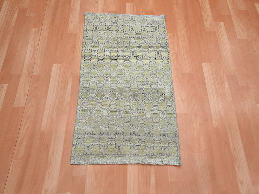 2'0" x 3'0" New Hand Knotted Green Silk Rectangle Oriental Rug - MOA10275923