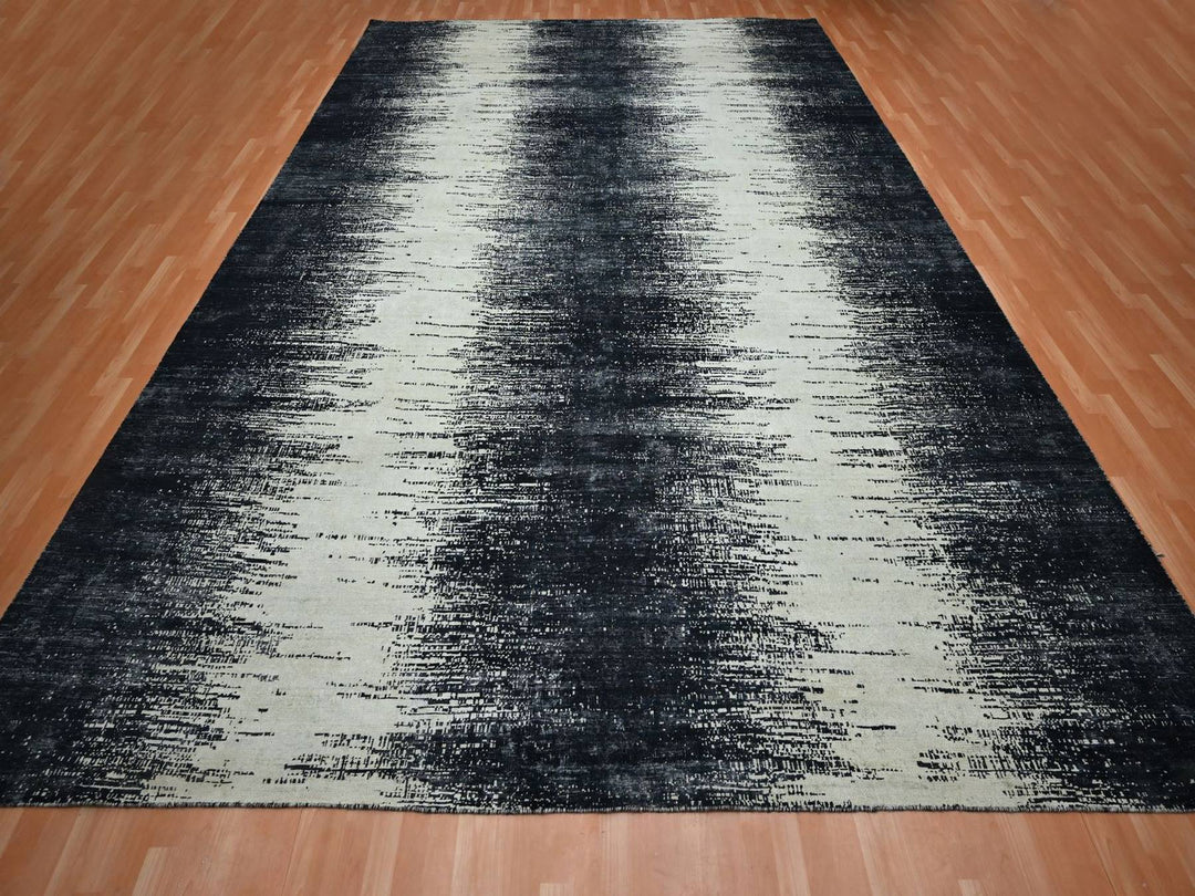 11'9" x 15'0" New Hand Knotted Black Wool Rectangle Oriental Rug - MOA10275927