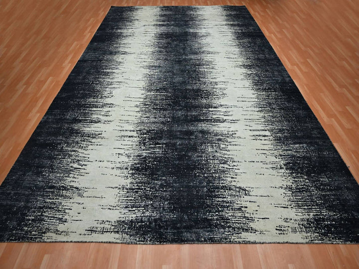 11'9" x 15'0" New Hand Knotted Black Wool Rectangle Oriental Rug - MOA10275927