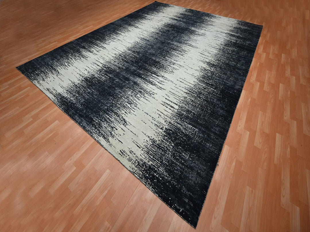 11'9" x 15'0" New Hand Knotted Black Wool Rectangle Oriental Rug - MOA10275927