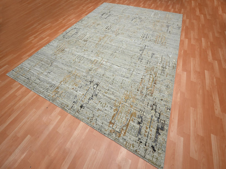 8'11" x 11'11" New Hand Knotted Beige Wool Rectangle Oriental Rug - MOA10275928
