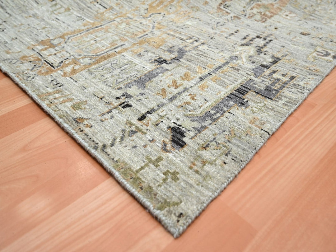 8'11" x 11'11" New Hand Knotted Beige Wool Rectangle Oriental Rug - MOA10275928