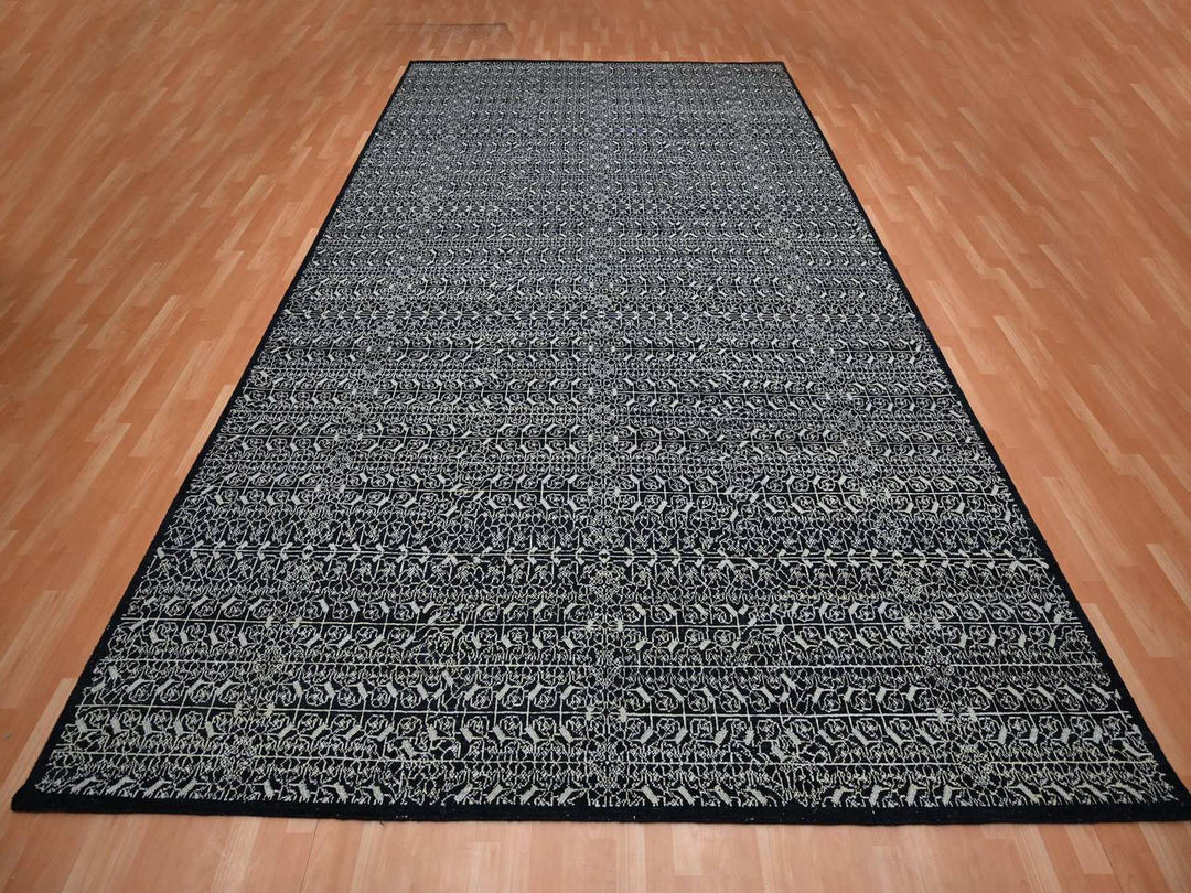 9'10" x 14'4" New Hand Knotted Black Wool & Silk Rectangle Oriental Rug - MOA10275930