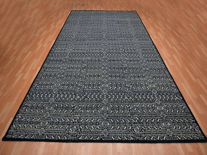 9'10" x 14'4" New Hand Knotted Black Wool & Silk Rectangle Oriental Rug - MOA10275930