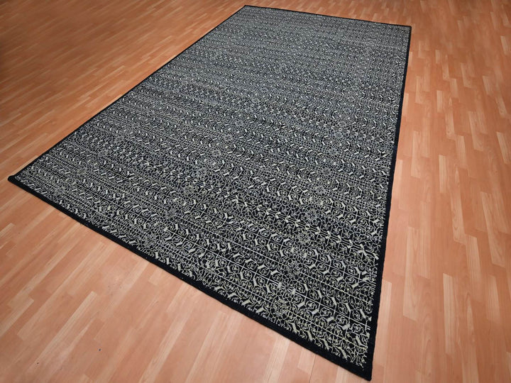 9'10" x 14'4" New Hand Knotted Black Wool & Silk Rectangle Oriental Rug - MOA10275930