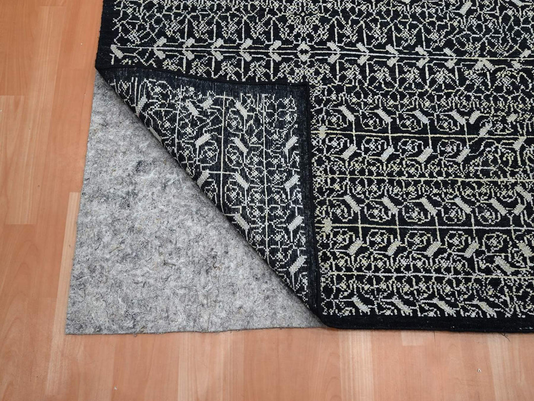 9'10" x 14'4" New Hand Knotted Black Wool & Silk Rectangle Oriental Rug - MOA10275930