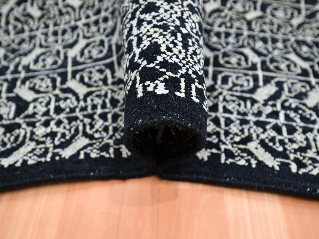 9'10" x 14'4" New Hand Knotted Black Wool & Silk Rectangle Oriental Rug - MOA10275930