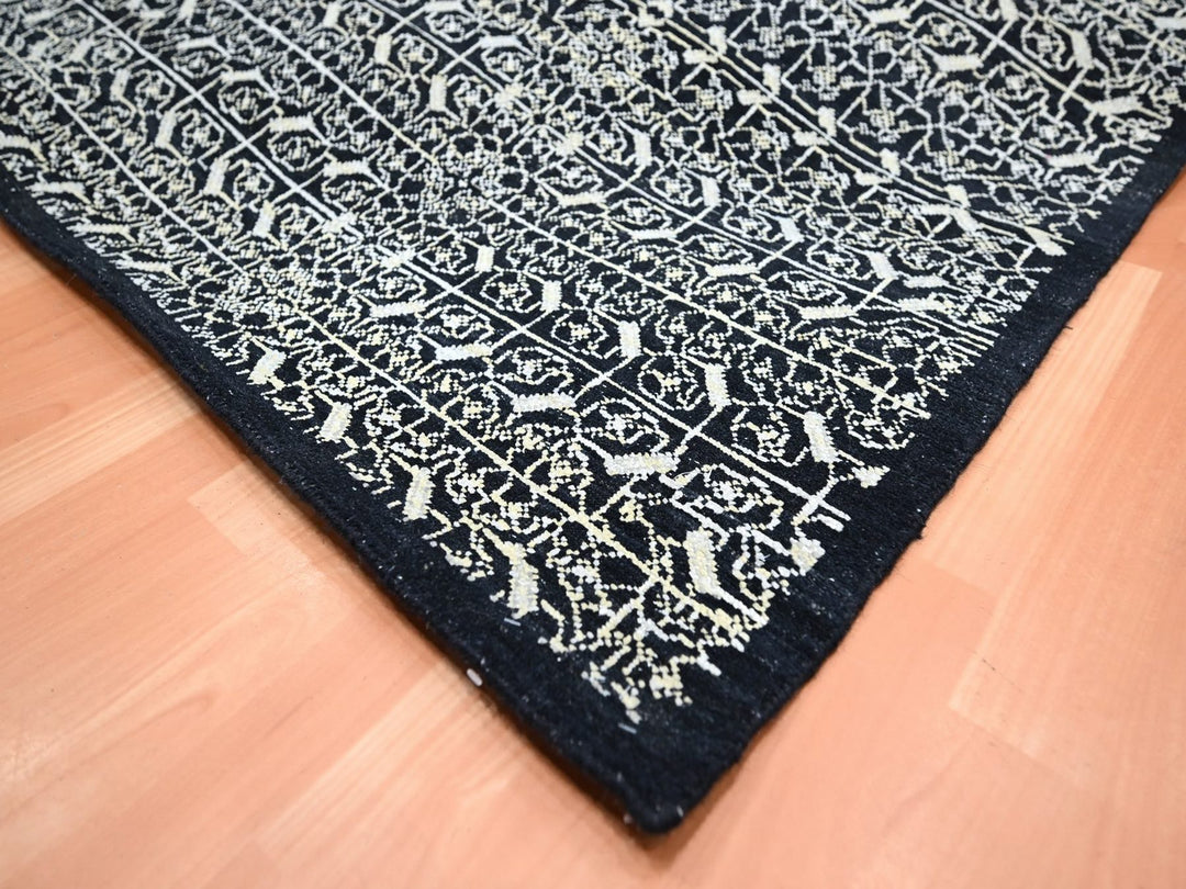 9'10" x 14'4" New Hand Knotted Black Wool & Silk Rectangle Oriental Rug - MOA10275930
