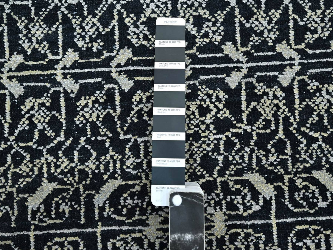 9'10" x 14'4" New Hand Knotted Black Wool & Silk Rectangle Oriental Rug - MOA10275930
