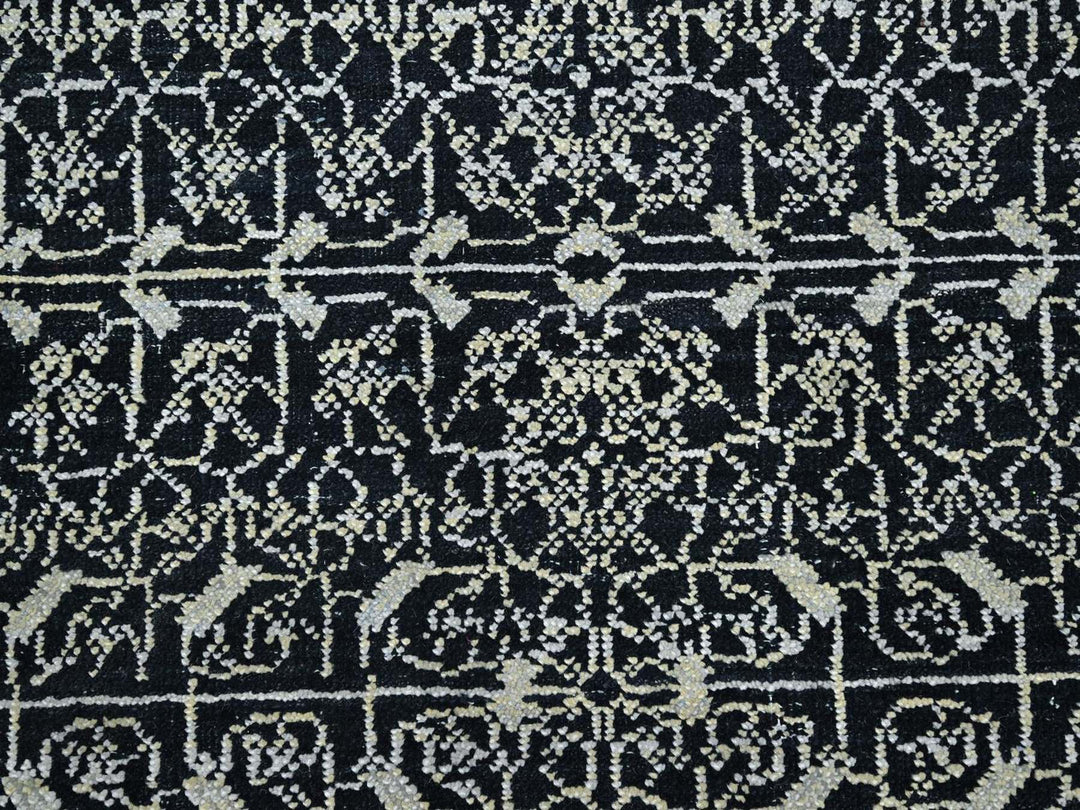 9'10" x 14'4" New Hand Knotted Black Wool & Silk Rectangle Oriental Rug - MOA10275930
