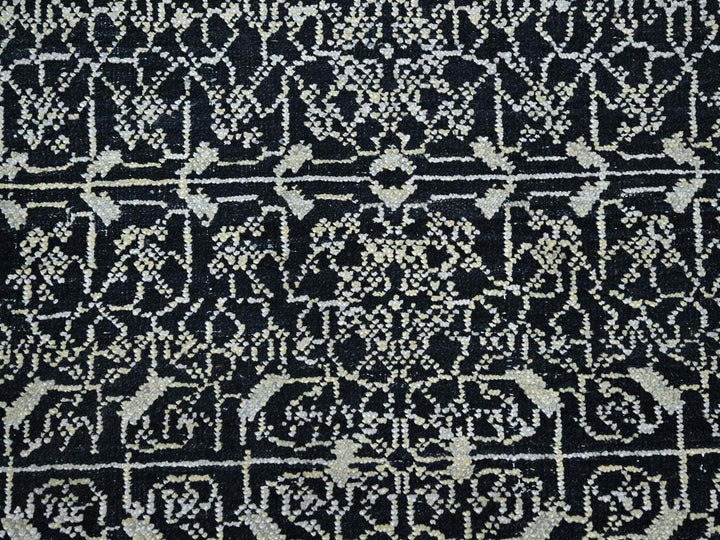 9'10" x 14'4" New Hand Knotted Black Wool & Silk Rectangle Oriental Rug - MOA10275930