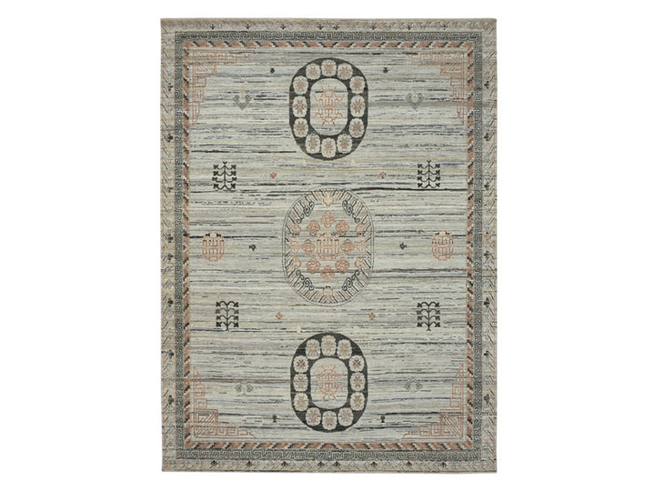 8'11" x 12'4" New Hand Knotted Grey Silk Rectangle Oriental Rug - MOA10275931