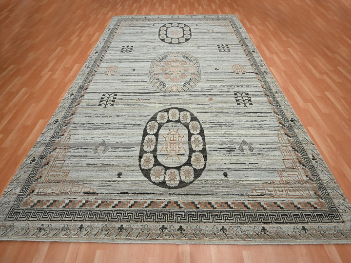 8'11" x 12'4" New Hand Knotted Grey Silk Rectangle Oriental Rug - MOA10275931