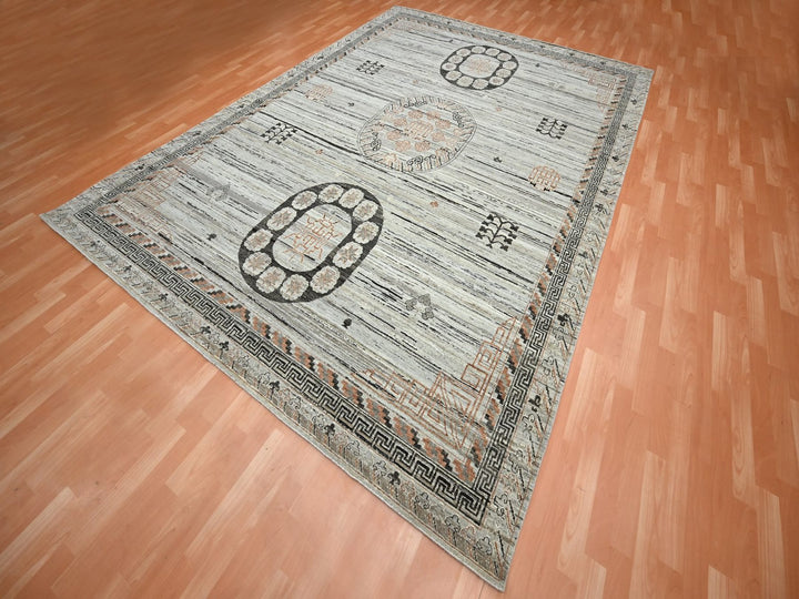 8'11" x 12'4" New Hand Knotted Grey Silk Rectangle Oriental Rug - MOA10275931