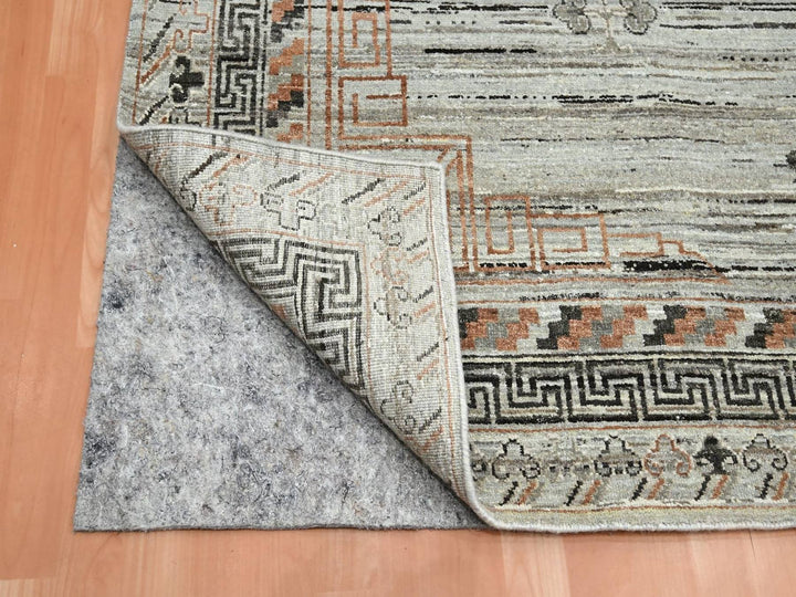 8'11" x 12'4" New Hand Knotted Grey Silk Rectangle Oriental Rug - MOA10275931