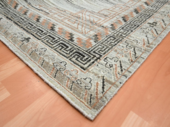 8'11" x 12'4" New Hand Knotted Grey Silk Rectangle Oriental Rug - MOA10275931