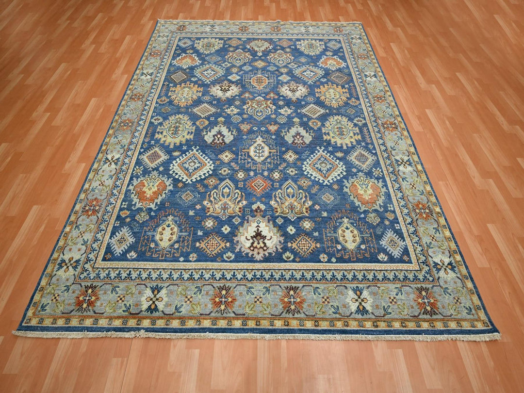 7'11" x 9'9" New Hand Knotted Blue Wool Rectangle Oriental Rug - MOA10275932