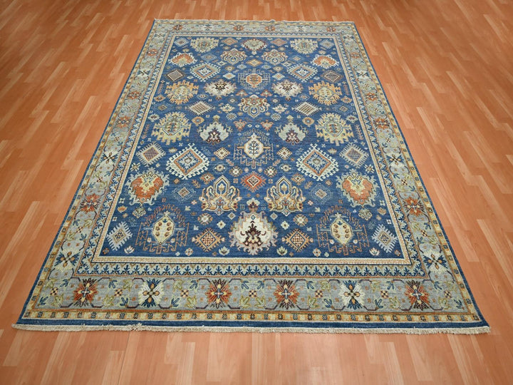 7'11" x 9'9" New Hand Knotted Blue Wool Rectangle Oriental Rug - MOA10275932