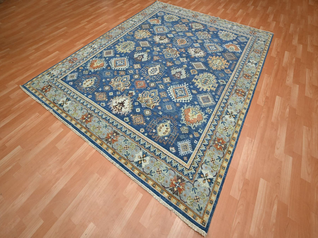 7'11" x 9'9" New Hand Knotted Blue Wool Rectangle Oriental Rug - MOA10275932