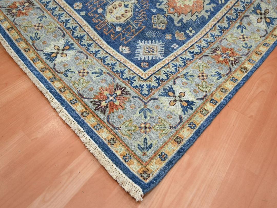 7'11" x 9'9" New Hand Knotted Blue Wool Rectangle Oriental Rug - MOA10275932