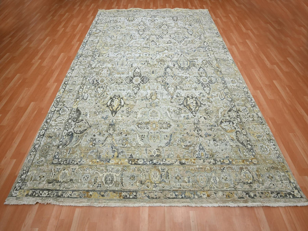 8'10" x 11'11" New Hand Knotted Brown Wool & Silk Rectangle Oriental Rug - MOA10275938