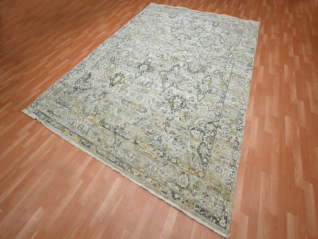 8'10" x 11'11" New Hand Knotted Brown Wool & Silk Rectangle Oriental Rug - MOA10275938