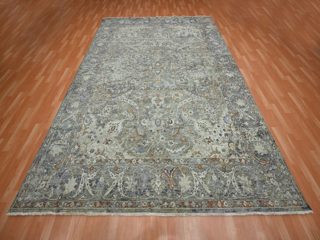 8'9" x 11'9" New Hand Knotted Grey Wool Rectangle Oriental Rug - MOA10275939
