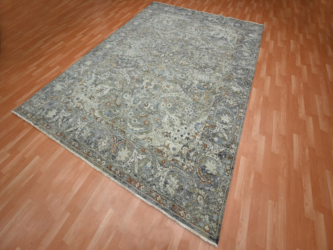 8'9" x 11'9" New Hand Knotted Grey Wool Rectangle Oriental Rug - MOA10275939