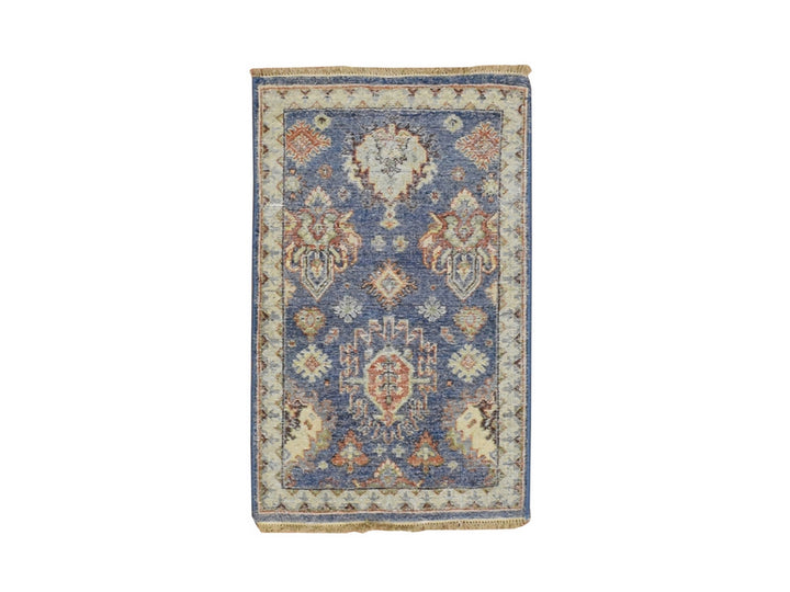 1'11" x 3'2" New Hand Knotted Blue Wool Rectangle Oriental Rug - MOA10275940
