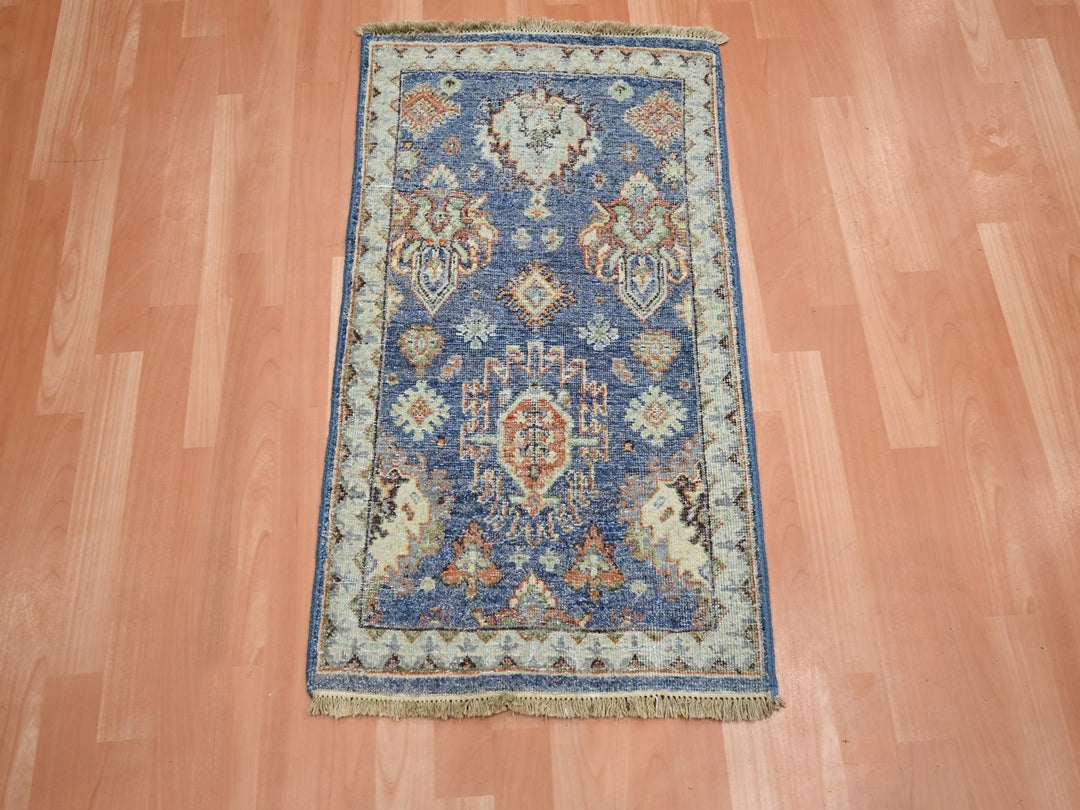 1'11" x 3'2" New Hand Knotted Blue Wool Rectangle Oriental Rug - MOA10275940