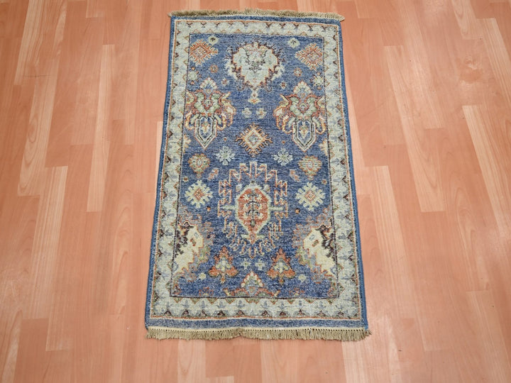 1'11" x 3'2" New Hand Knotted Blue Wool Rectangle Oriental Rug - MOA10275940
