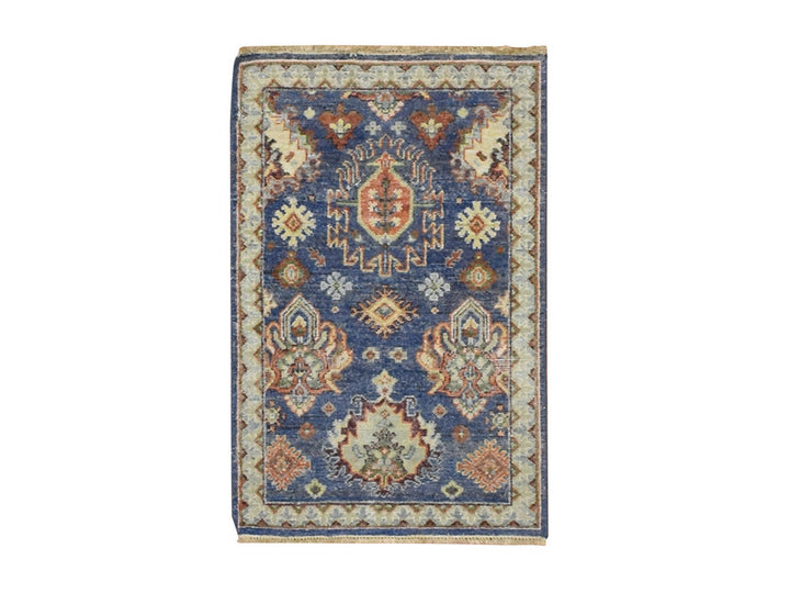 1'11" x 2'11" New Hand Knotted Blue Wool Rectangle Oriental Rug - MOA10275941