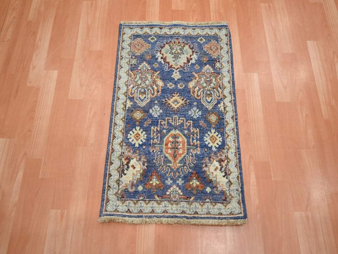 1'11" x 2'11" New Hand Knotted Blue Wool Rectangle Oriental Rug - MOA10275941