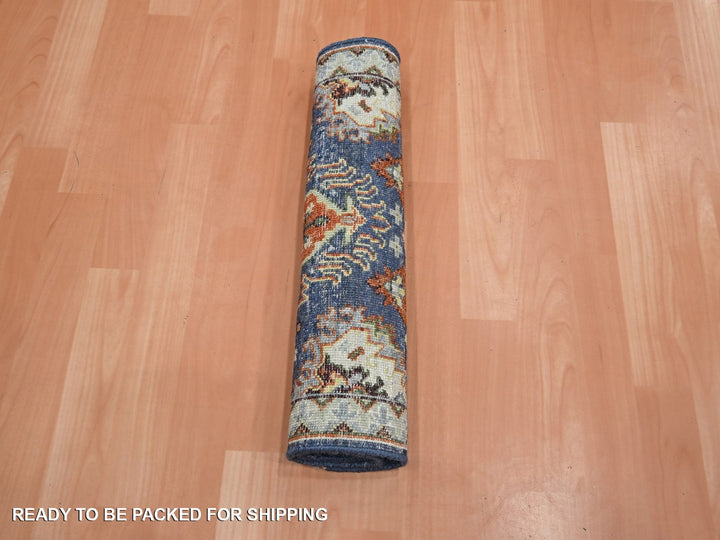 1'11" x 2'11" New Hand Knotted Blue Wool Rectangle Oriental Rug - MOA10275941