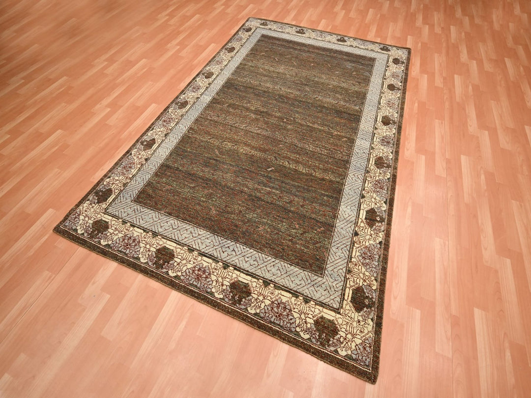 6'0" x 9'1" New Hand Knotted Brown Wool Rectangle Oriental Rug - MOA10275943