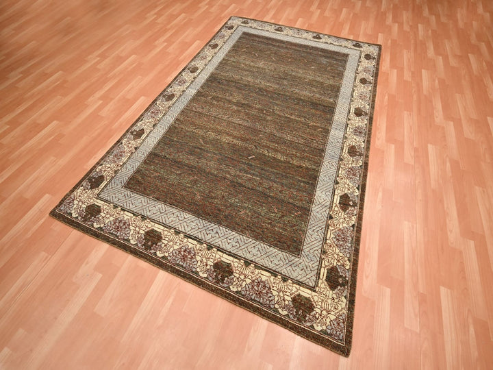 6'0" x 9'1" New Hand Knotted Brown Wool Rectangle Oriental Rug - MOA10275943