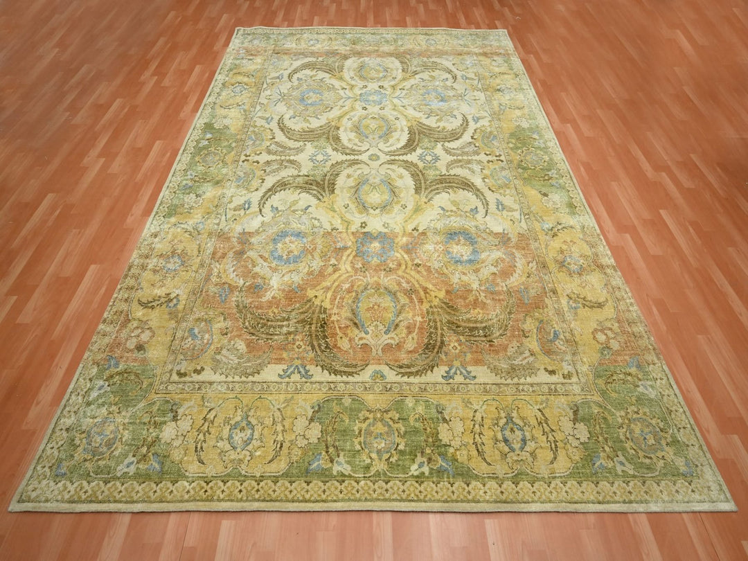 9'0" x 12'3" New Hand Knotted Yellow Silk Rectangle Oriental Rug - MOA10275944
