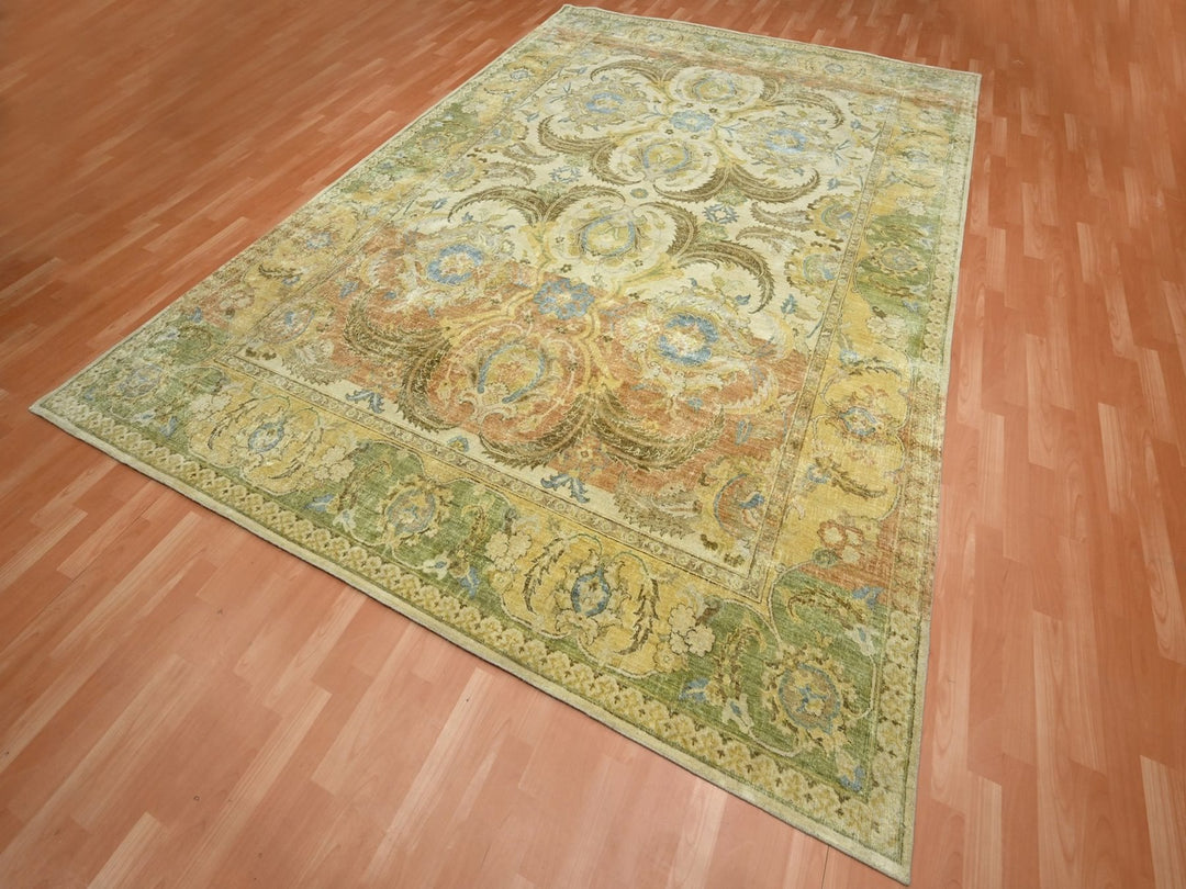 9'0" x 12'3" New Hand Knotted Yellow Silk Rectangle Oriental Rug - MOA10275944