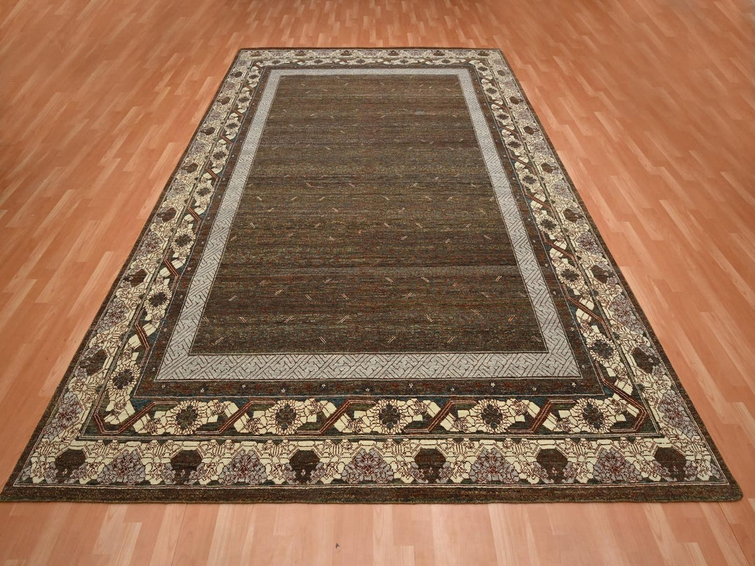 9'0" x 12'2" New Hand Knotted Brown Wool Rectangle Oriental Rug - MOA10275945