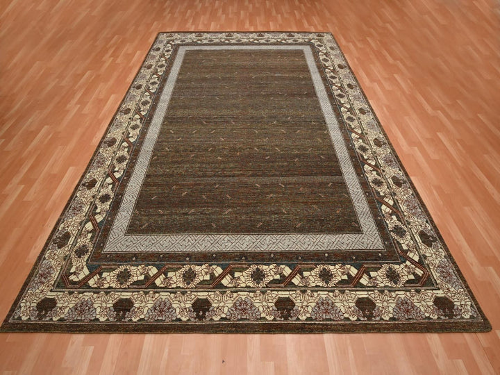 9'0" x 12'2" New Hand Knotted Brown Wool Rectangle Oriental Rug - MOA10275945