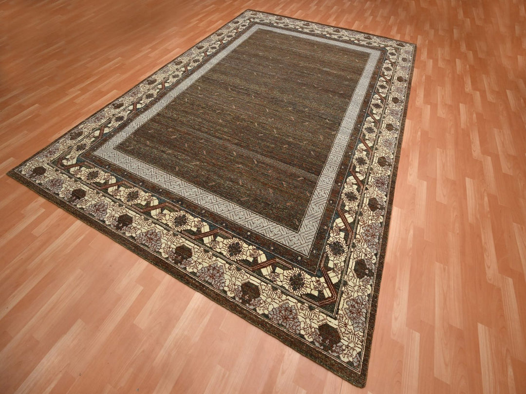 9'0" x 12'2" New Hand Knotted Brown Wool Rectangle Oriental Rug - MOA10275945