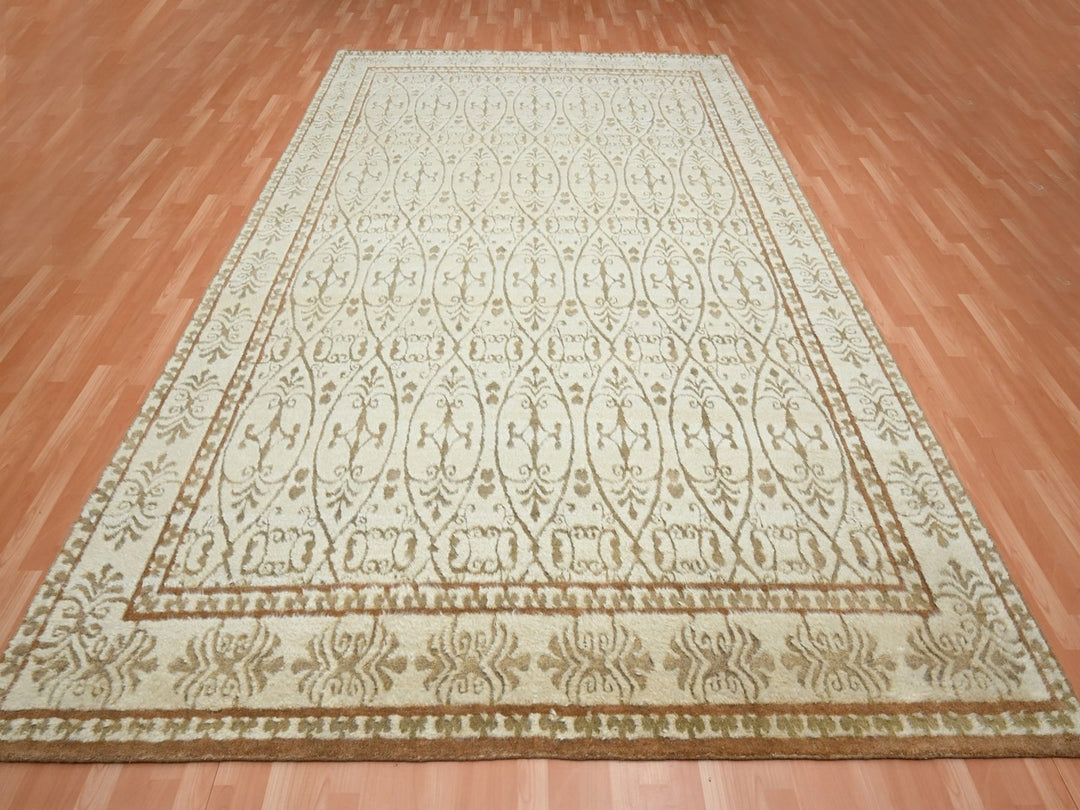 8'11" x 12'3" New Hand Knotted Ivory Wool Rectangle Oriental Rug - MOA10275947