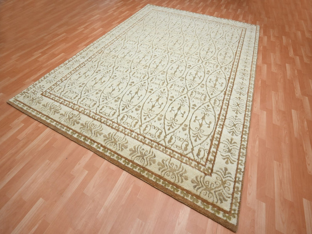 8'11" x 12'3" New Hand Knotted Ivory Wool Rectangle Oriental Rug - MOA10275947